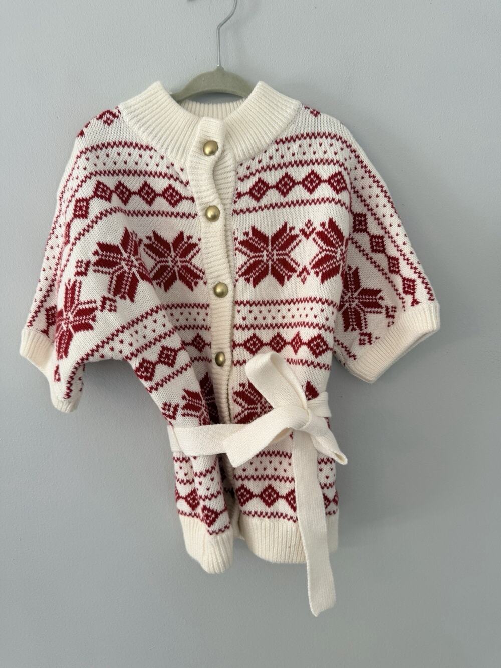 Janie and Jack Cardigan Sweater Girls Sz 6 Ivory Red Nordic Fair Isle old money
